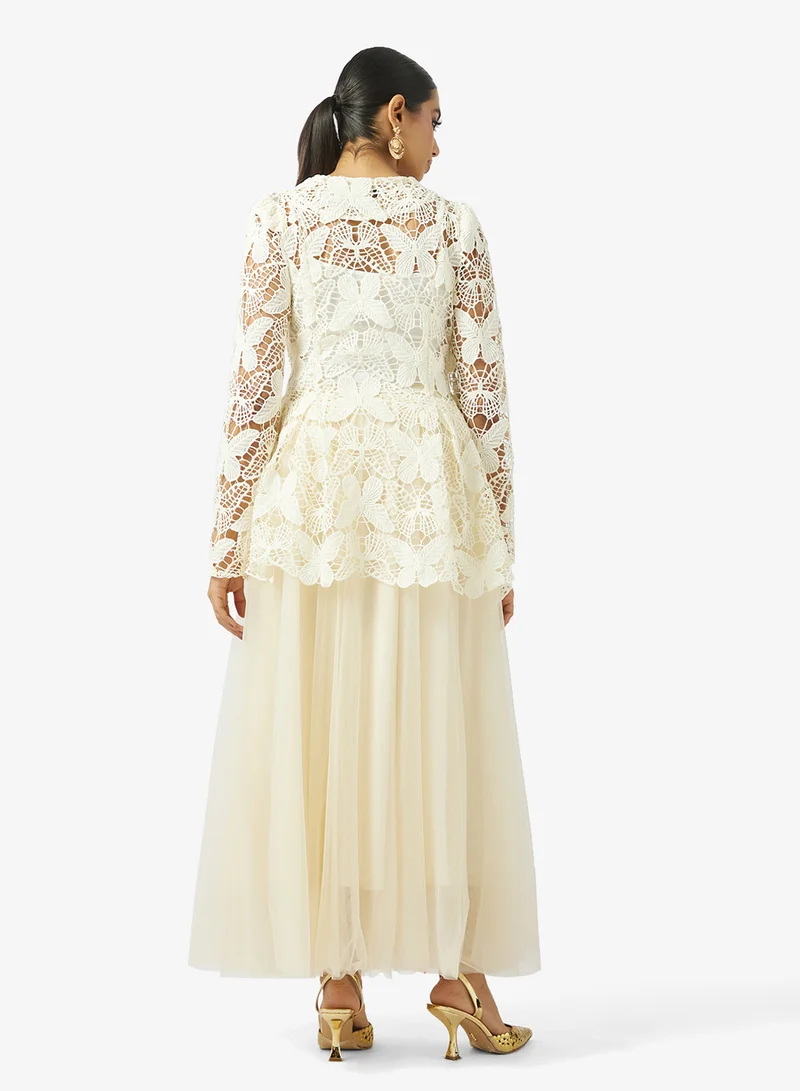 Khizana Lace Peplum Top & Skirt Set